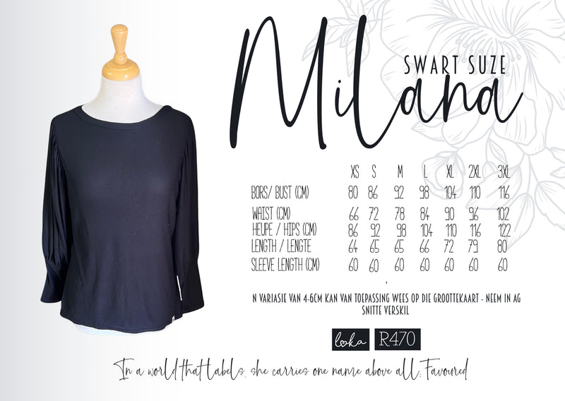 Milana Suze top - plain swart